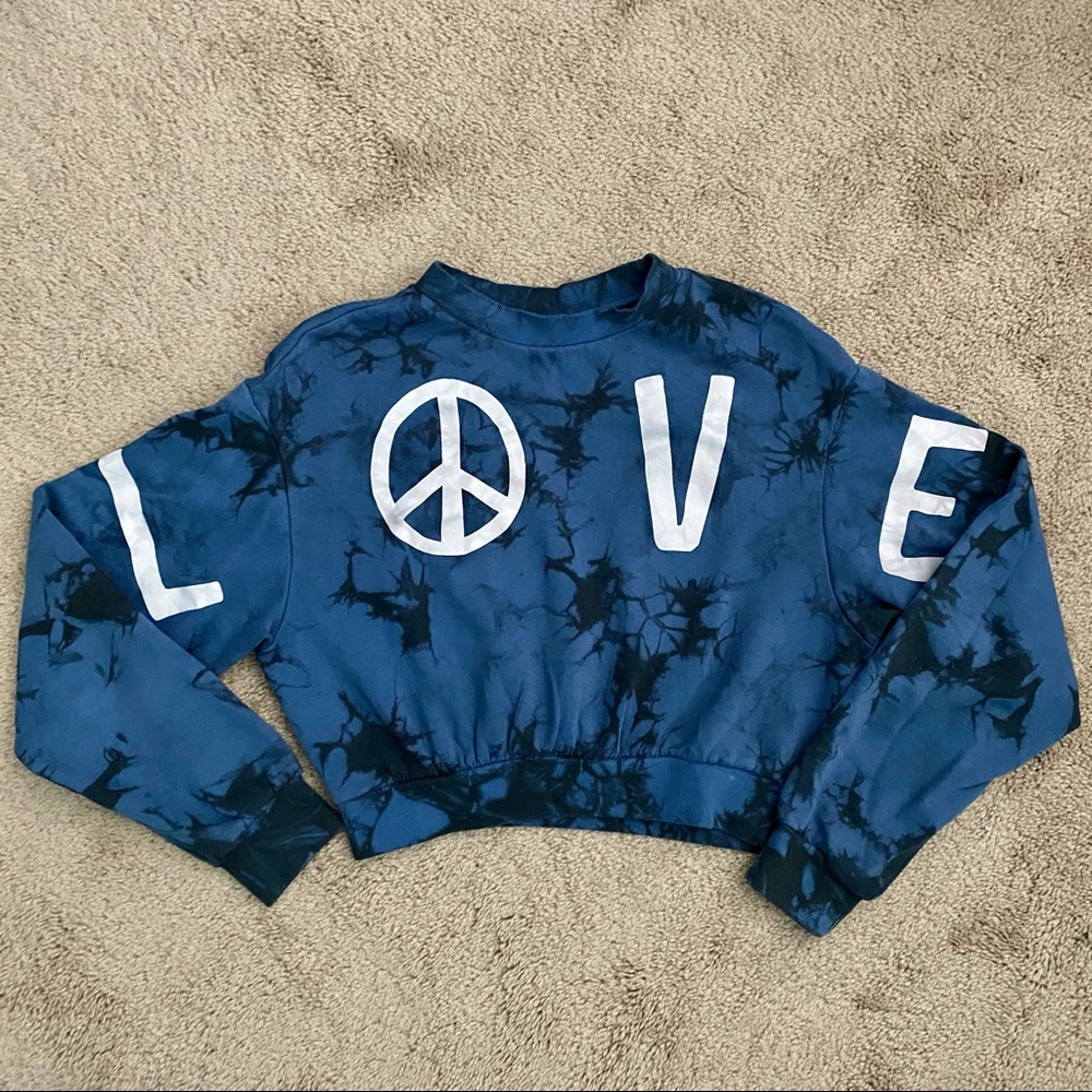 H&M LOVE Peace Sign Tie Dye Crop Sweatshirt